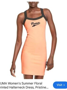 Puma Peach Bodycon Tank Dress with Black Trim | Size Large Tennis Summer